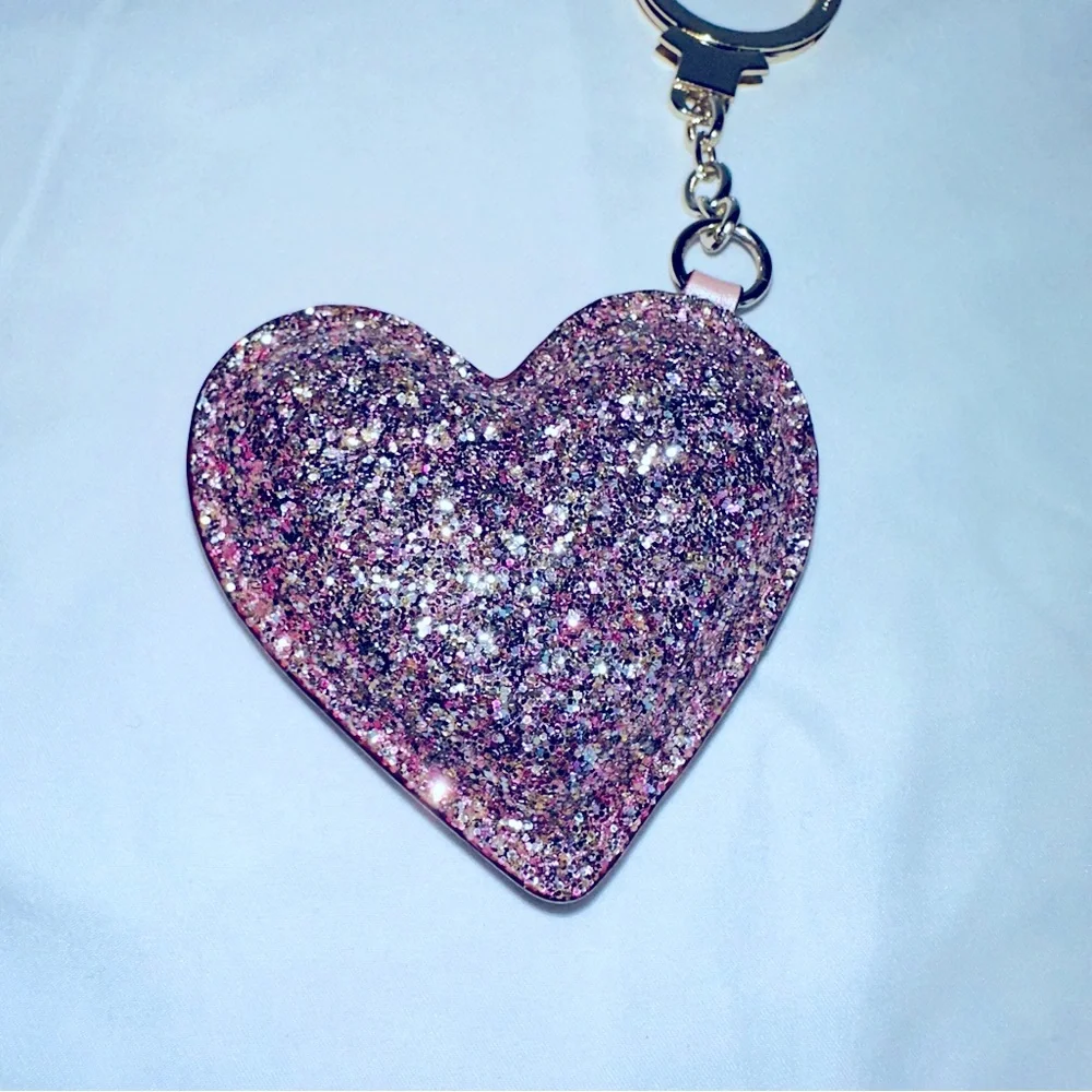 Kate Spade - glitter 3D Puffy heart key fob, Rosegold
